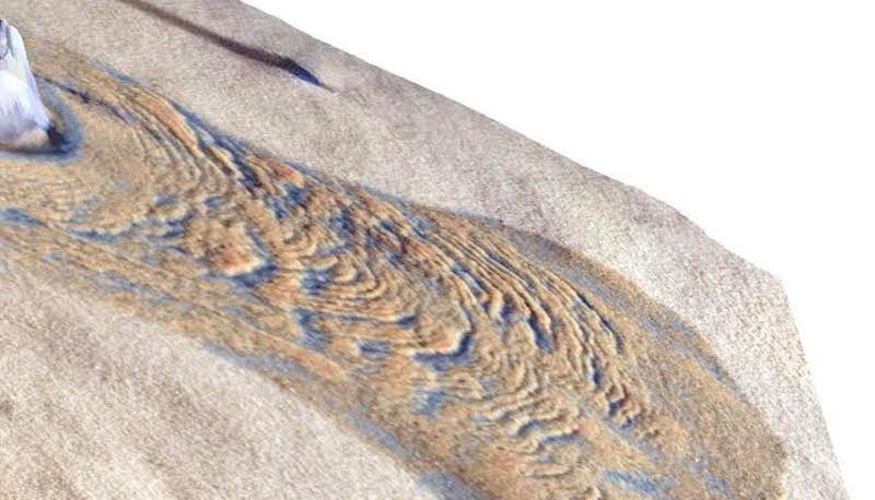 Image: Hillshade digital elevation model for the final morphology produced by a water flow in martian conditions / M. Massé